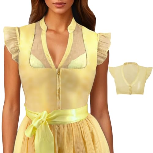 Dirndlbluse Flügelärmel Dirndl Bluse Damen Weiß Schlicht Kurzarm V Ausschnitt Trachtenbluse Oktoberfest S-XXL (01 Gelb, S) von Generic