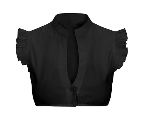 Dirndlbluse Flügelärmel Trachtenblusen Dirndl Bluse Damen V ausschnitt Hochgeschlossen Weiß Trachten Kurzarm Oktoberfest Kostüm Elegante Spitzenbluse Spitze Schwarze Bluse (Black-2, S) von Generic