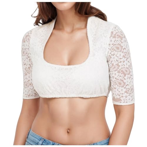 Dirndlbluse Spitze Trachtenbluse Damen Dirndl Bluse Weiß Kurzarm Trachten Dirndlblusen Hochgeschlossen Oktoberfest Dirndlblusen Halbarm Tracht Bluse von Generic