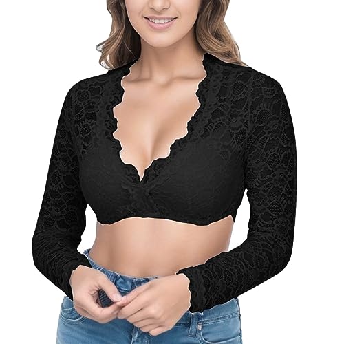 Dirndlbluse Spitze Trachtenbluse Damen Dirndl Bluse Weiß V Ausschnitt Kurzarm Spitze Tracht Bluse Schwarz Elegante Halbarm Bluse Oktoberfest Kostüm Dirndlblusen Spitzenbluse Damen (Yzzzz2-Black, XL) von Generic