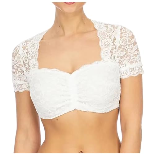 Dirndlbluse aus Spitze Weiß Elegant Damen Trachten Bluse Dirndl Bluse Teil Durchsichtig von Generic