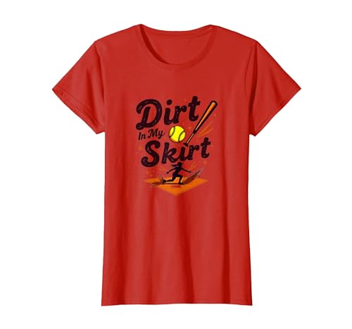 Dirt In My Skirt Mädchen Softball Fierce Player Sliding Home T-Shirt, Damen, Rot, XXL von Generic