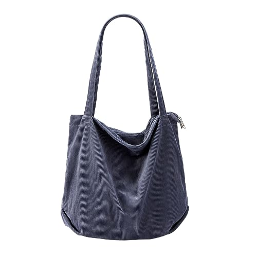 Disc Taschen Frauen Frühling Und Herbst Freizeit Solide Cord Große Kapazität Wasserdicht Retro Vielseitige Zipper Schulter Tasche Taschen Damen Mit Geldbörse (Grey, One Size) von Generic