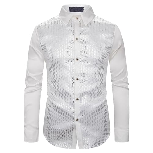 Disco Hemd Herren 70er Outfit Glitzer Hemden Langarm Glänzende Business Shirt Freizeithemden für Männer Party Karneval Kustüm Discokugel Mottoparty Nachtklub Musikfestival Silvester Outfit Herren von Generic
