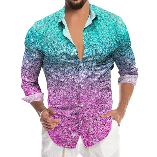 Disco Hemd Herren 70er Outfit Glitzer Hemden Langarm Glänzende Business Shirt Freizeithemden für Männer Party Karneval Kustüm Discokugel Nachtklub Musikfestival Pailletten Silvester Outfit Herren von Generic