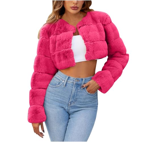 Discounter Kurz Fellmantel Damen Einfarbig Kunstpelze Jacke V-Ausschnitt Pelzjacke Große Größen Kunstfell Mantel Faux Fur Winterjacke Kuschelig Pelzmantel Winter Felljacke Flauschig von Generic