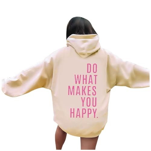 Do What Makes You Happy Christian Sweatshirts For Women Hooded Christian Hoodies Pockets Loose Fit Casual Long Sleeve Hoodies, khaki, 42 von Generic