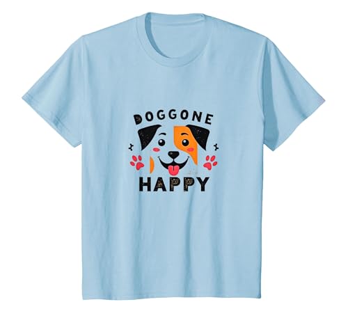 Doggone Happy: Verspielter Welpengesicht Hundeliebhaber T-Shirt, Kinder, Himmelblau, 104 von Generic