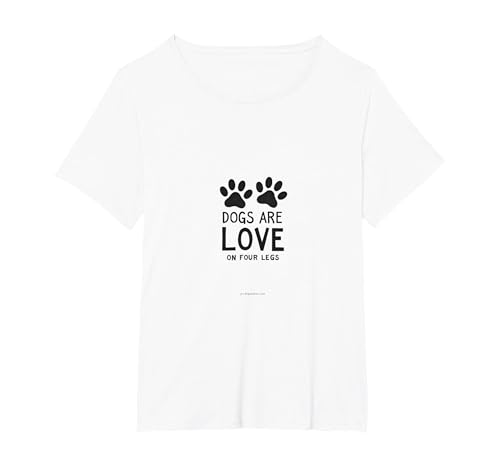 Dogs Are Love On Four Legs Pfotenabdruck Pet Lover T-Shirt, Damen Große Größen, Weiß, 2X von Generic