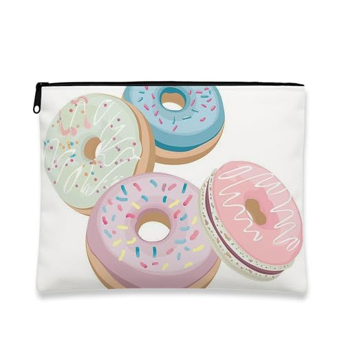 Donut-Make-up-Tasche, süße Dessert-Kosmetik-Reisetasche für Frauen, tragbare kleine Canvas-Reißverschluss-Organizer, lustiges Geschenk, Kulturbeutel, Pfirsich, 7x9 Inch, Donut von Generic