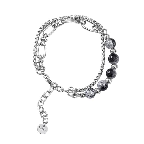 Doppelschichtiges Edelstahl-Armband, Perlenarmband, Kette, Armband, geeignet für Männer und Frauen, Modeschmuck von Generic