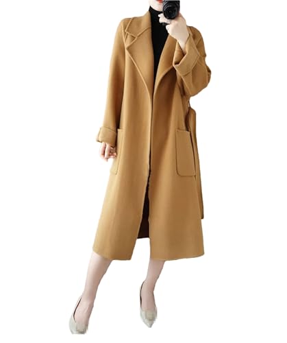 Doppelseitiger Kaschmirmantel Herbst Winter Wollmantel Frauen Lange Lose Wollmantel, Goldenes Khaki9, 32 von Generic