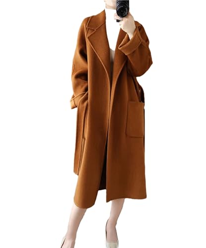 Doppelseitiger Kaschmirmantel Herbst Winter Wollmantel Frauen Lange Lose Wollmantel, caramel, 36 von Generic