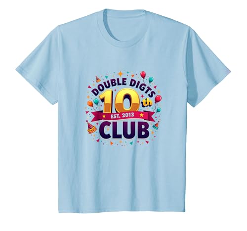 Doppelstelliger 10. Club Est. 2013 Festliches Jubiläum T-Shirt, Kinder, Himmelblau, 92 von Generic