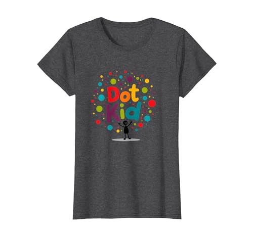 Dot Kid Jungen Bunte Feier Spaß Verspieltes Thema T-Shirt, Damen, Anthrazit Meliert, XS Dot Kid Jungen Bunte Feier Spaß Verspieltes Thema T-Shirt, Damen, Anthrazit Meliert, XS von Generic