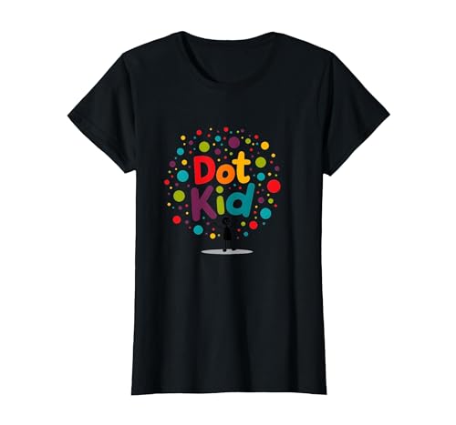 Dot Kid Jungen Bunte Feier Spaß Verspieltes Thema T-Shirt, Damen, Schwarz, S von Generic