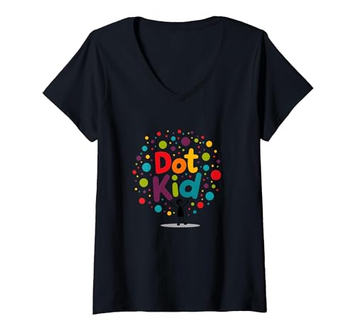 Dot Kid Jungen Bunte Feier Spaß Verspieltes Thema T-Shirt mit V-Ausschnitt, Damen, Schwarz, S von Generic