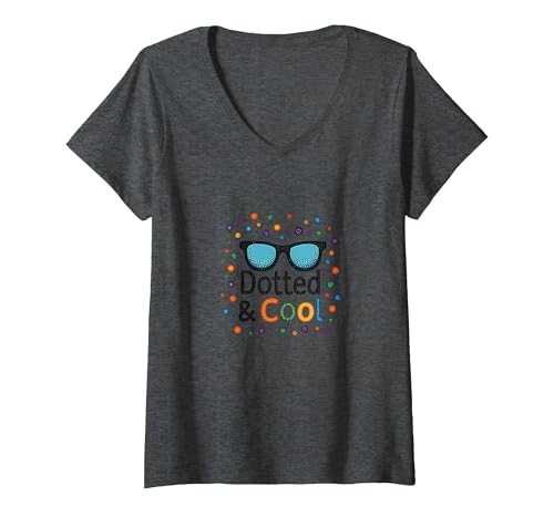 Dotted & Cool Dot Day Jungen Funky Sonnenbrille Celebration T-Shirt mit V-Ausschnitt, Damen, Anthrazit Meliert, S Dotted & Cool Dot Day Jungen Funky Sonnenbrille Celebration T-Shirt mit V-Ausschnitt, Damen, Anthrazit Meliert, S von Generic