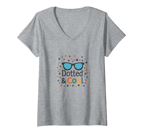 Dotted & Cool Dot Day Jungen Funky Sonnenbrille Celebration T-Shirt mit V-Ausschnitt, Damen, Grau Meliert, XL Dotted & Cool Dot Day Jungen Funky Sonnenbrille Celebration T-Shirt mit V-Ausschnitt, Damen, Grau Meliert, XL von Generic