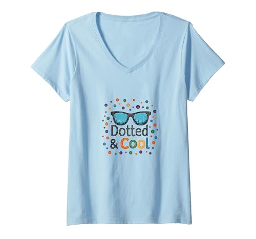 Dotted & Cool Dot Day Jungen Funky Sonnenbrille Celebration T-Shirt mit V-Ausschnitt, Damen, Himmelblau, S Dotted & Cool Dot Day Jungen Funky Sonnenbrille Celebration T-Shirt mit V-Ausschnitt, Damen, Himmelblau, S von Generic