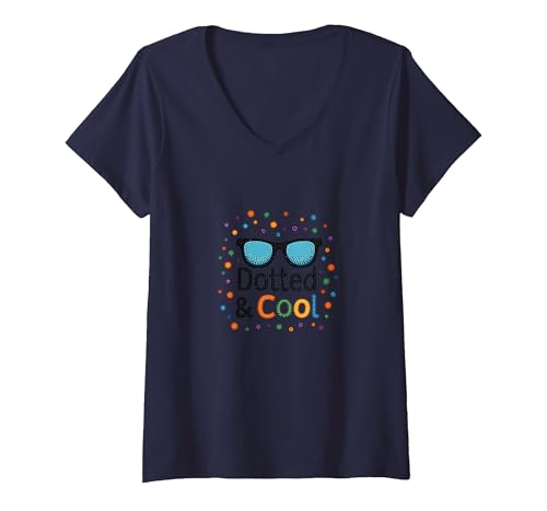 Dotted & Cool Dot Day Jungen Funky Sonnenbrille Celebration T-Shirt mit V-Ausschnitt, Damen, Marineblau, L Dotted & Cool Dot Day Jungen Funky Sonnenbrille Celebration T-Shirt mit V-Ausschnitt, Damen, Marineblau, L von Generic