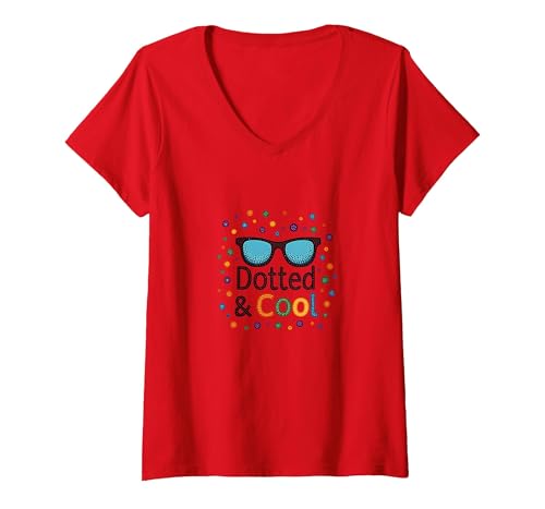 Dotted & Cool Dot Day Jungen Funky Sonnenbrille Celebration T-Shirt mit V-Ausschnitt, Damen, Rot, M von Generic