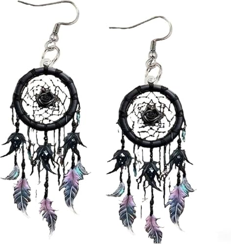 Dreamcatchers Plume Ohrringe, Acryl-Feder- und Blumen-Ohrringe für Frauen, bunter Traumfänger-Ohrhänger, as show, Wie abgebildet, Kein Edelstein von Generic