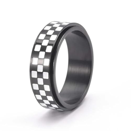 Drehbarer Gothic Hip Hop Schwarz Weiß Kariertes Muster Unisex Ring Punk Schmuck von Generic