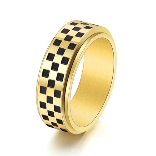 Drehbarer Gothic Hip Hop Schwarz Weiß Kariertes Muster Unisex Ring Punk Schmuck von Generic