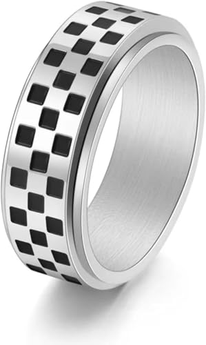 Drehbarer Gothic Hip Hop Schwarz Weiß Kariertes Muster Unisex Ring Punk Schmuck von Generic