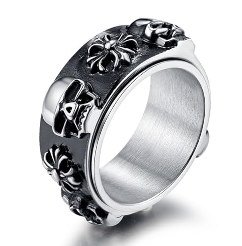 Drehbarer Vintage-Totenkopfring aus Titanstahl, Herren-Bully-Hip-Hop-Punk-Totenkopfring von Generic