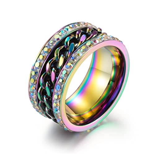 Drehbarer farbiger Ring mit Kette, modischer Edelstahlring für Damen und Herren von Generic