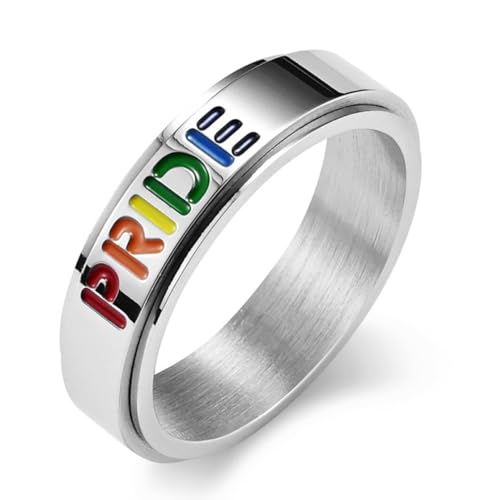 Drehring aus Titanstahl mit Regenbogenflagge für Männer und Frauen, Drehring aus modischem Paar mit Regenbogenflagge von Generic