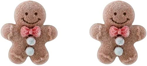 Dreidimensionale Beflockung Cartoon Lebkuchenmann Korean Style Ohrringe Frauen Ohrstecker Weihnachten Ohrstecker Deft verarbeitet von Generic