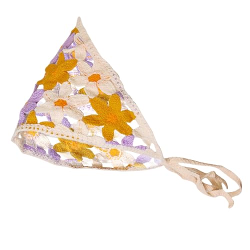 Dreieckiges Kopftuch - Strickstirnbänder für Frauen, Geblümte Bandanas | Gehäkeltes Haar-Bandanas-Kopftuch mit Blumenmuster, Gestrickte Haarschals Häkeln Haartuch Krawatte Bcak Kopftuch Blumen von Generic