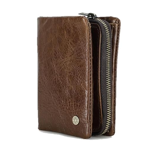 Dreifach gefaltete Geldbörse für Herren – echtes Rindsleder, RFID-Blockierung, kompaktes Design, abnehmbares Münzfach mit Reißverschluss für den täglichen Gebrauch, Business, Reisen, Braun von Generic