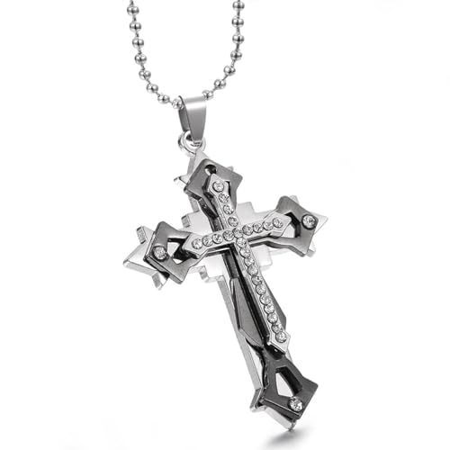 Dreischichtige Kreuz-Diamant-Halskette Im Punk-Stil Für Männer Und Frauen, Mehrfarbiger Anhänger von Generic