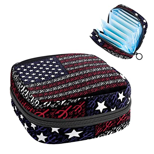 Dreizack-Gabel mit USA-Flagge, tragbar, Tampon-Aufbewahrungstasche, Tampon-Halter für Geldbörse, femininer Produkt-Organizer, Mehrfarbig, 4.7x6.6x6.6 in/12x17x17 cm von Generic