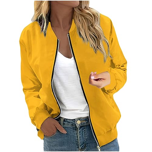 DüNne Jacke Damen,Jacken Damen üBergangsjacken,Damen Frühling Sommer Bomberjacke Blumenmuster Reißverschluss Jacket Fliegerjacke Kurz Outwear College Jacke,Gold,M von Generic