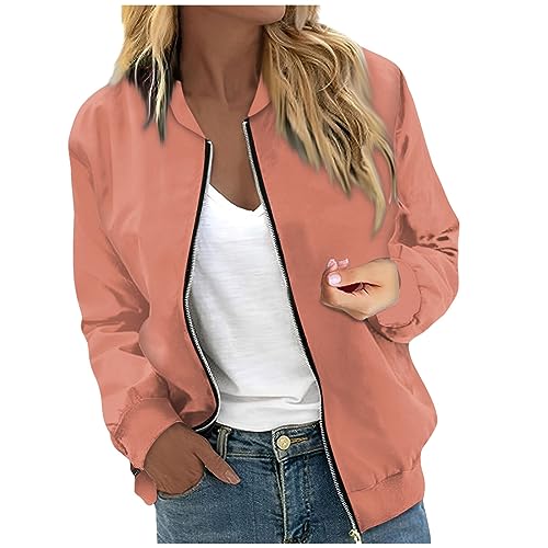 DüNne Jacke Damen,Kurze Jacke Damen,Bomberjacke Damen Kurze Blouson Jacke Casual Pilotenjacke Langarm Outwear Zip Up Solid Leichte Coat Bequeme Sweatjacke,Rot,M von Generic