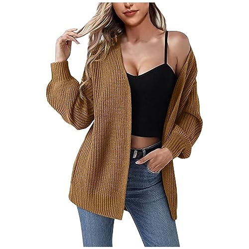 Dünn Strickjacke Damen Ele Langarm Outwear Lang Cardigan mit Knopf Herbst Offen Front Leicht Casual Frühling Oberteile Strickjacke Mantel Langarmshirt Longshirt Leichte Sommerjacke Wickeljacke von Generic