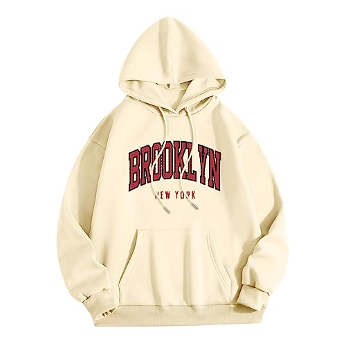 Dünne Hoodies für Damen, Brooklyn Kordelzug, sportlicher Pullover, Sweatshirts mit Tasche, Kapuze, Winter, Herbst, lockere Passform, Streetwear, Cropped Western Hoodies für Frauen, dicke Hoodies von Generic