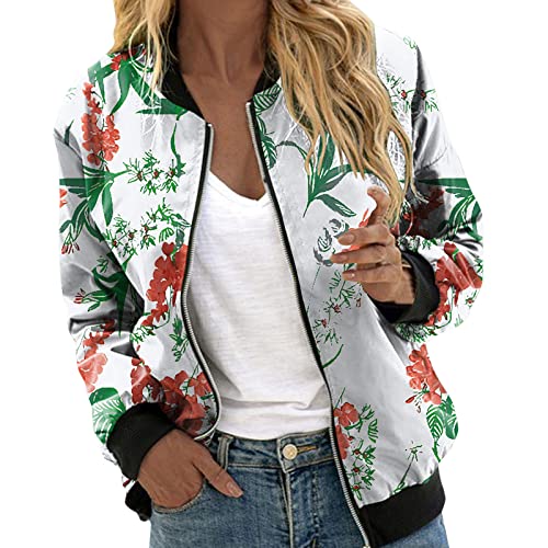 Dünne Jacke Damen Sommer, Blouson Damen Sommer Grün Mit Blumen Blau Hellblau Sweat Muster Blumenmuster Schwarz Weiss Schwarz Bomberjacke Sommerjacke Übergangsjacke College Jacke Windjacke Jacket von Generic