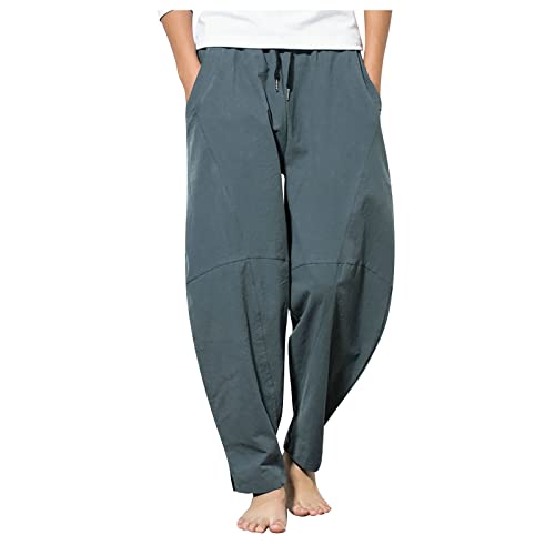 Dünne Leinenhose Herren Kurz Gerades Bein Baggy Leinen Hosen Herren Sommer Strandshorts Herren Dünner Stoff Schnell Trocknend Weite Leinenhose Herren Sommerhose Kurz mit Tunnelzug Taschen von Generic