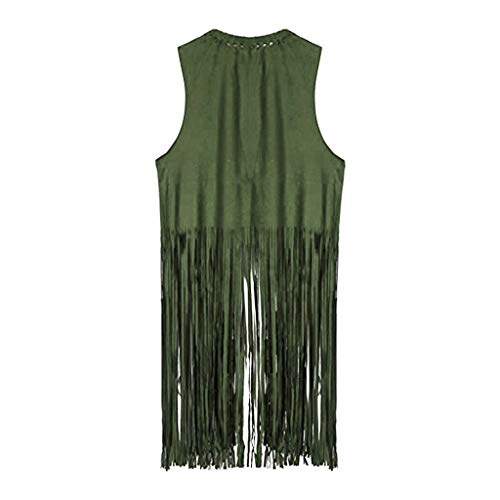 Dünne Weste Damen Leicht Lang - Weste Damen Schwarz Ohne Kapuze - Ärmellos Weste Cardigan Retro Hippie Fransenweste Mantel Fransen Hippieweste Boho Festival Jacken Lose Einfarbige Übergangsjacke von Generic