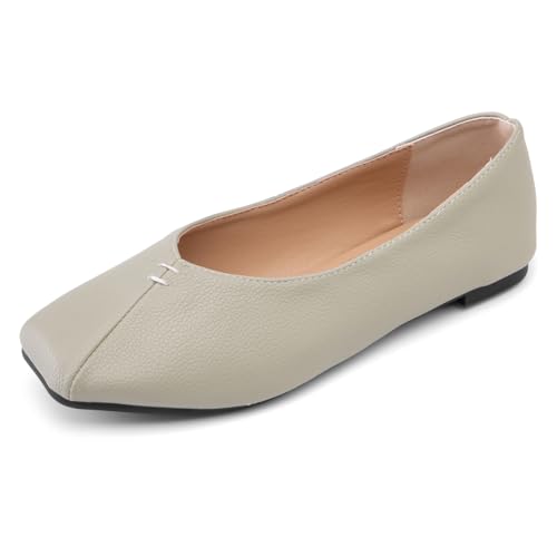 Dünnsohle & Geprägtes Leder Ballerinas Damen (Größen 32-54) 1cm Quadratspitze Schlupfschuhe - Leicht Weite Passform Frühling & Herbst,Sage Green,40 EU von Generic