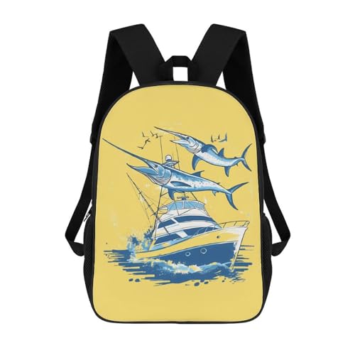 Durable Laptop-Rucksack Marlin Und Segel Studentenrucksack Moderner Wanderrucksack Für Freizeit, Geschenk, Schule, 42X32X14Cm von Generic