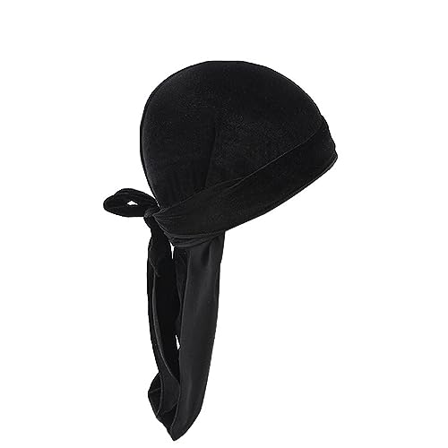 Durag Weiche Samt Durag Stirnbänder für Kinder mit langem Schwanz und breiten Trägern für 360 extra große Stirnbänder für Damen und Herren, blacks, Einheitsgr��e von Generic