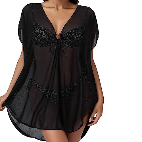 Durchsichtiges Blusenkleid Sexy für Damen Netzkleid Schwarz Kleid Minirock Bikini Cover Up Halbtransparentes Feines Netz Minikleid Netz Shirt Strandkleid Sommertop von Generic