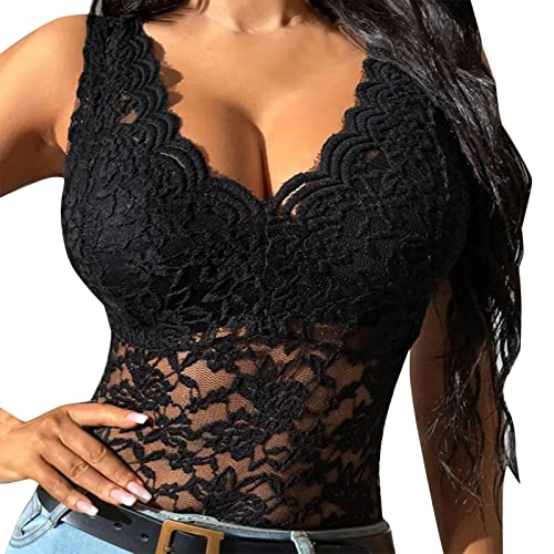 Durchsichtiges Oberteil Damen Schwarz Unterhemden & BH-Hemden Mit Spitzensaum Spitzenshirt Ärmellose Spitzentop BH-Hemd Basic BH-Bügelloser Gepolstert Bustier Tank Tops Bra-Unterwäsche von Generic